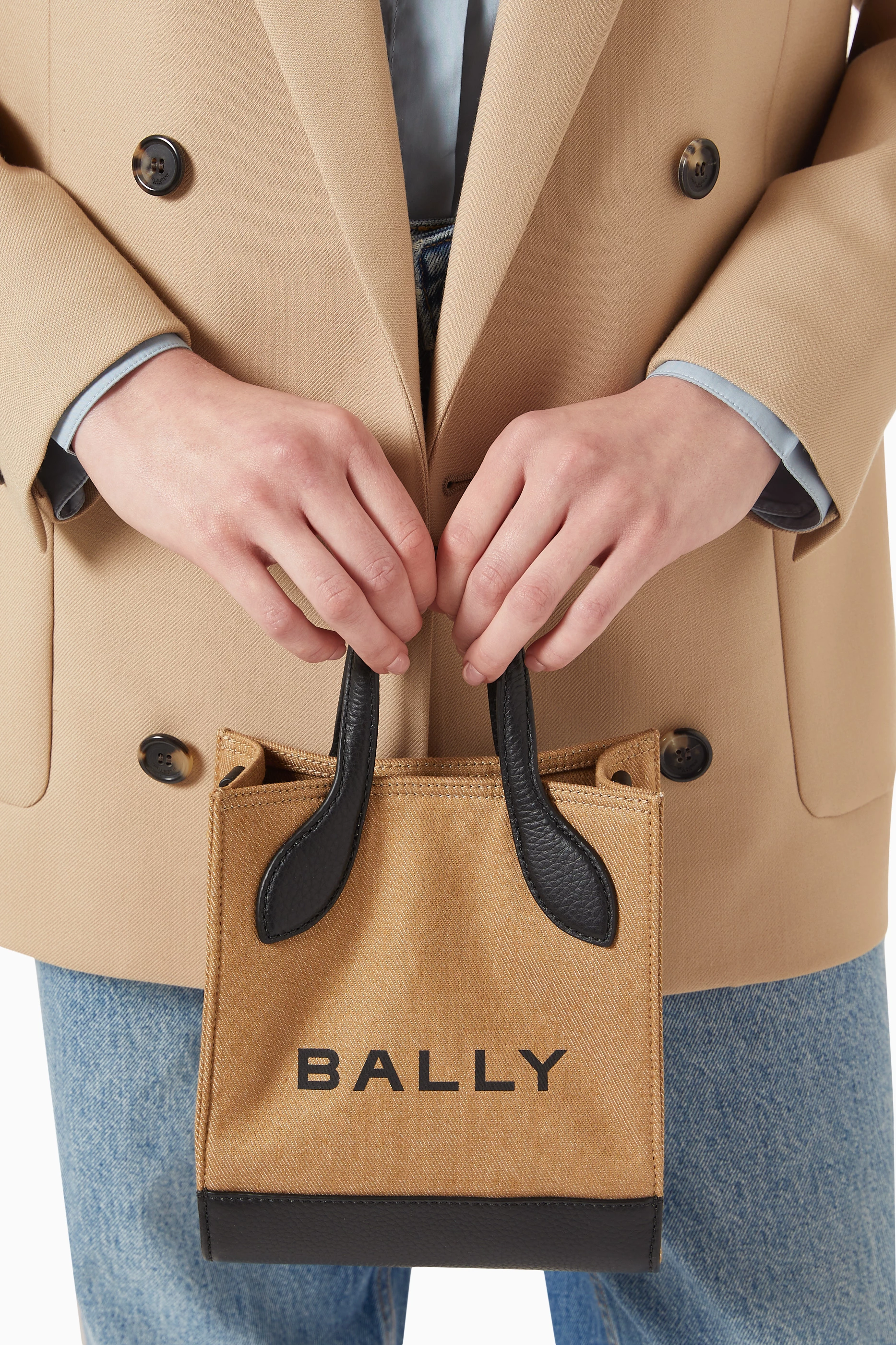Buy Bally Brown Mini Bar Keep On Tote Bag in Canvas and Leather For Women Online Ounass Bahrain
