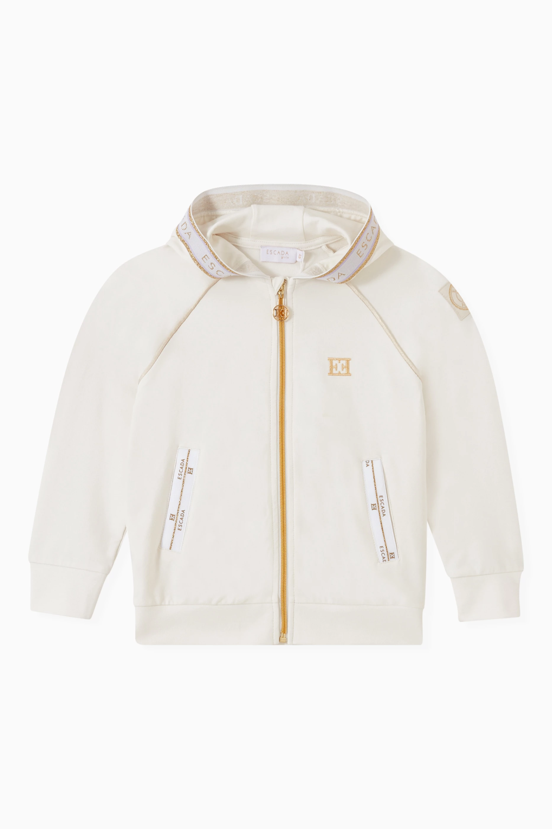 Buy Escada White Logo embroidered Hoodie For Girls Online Ounass Bahrain
