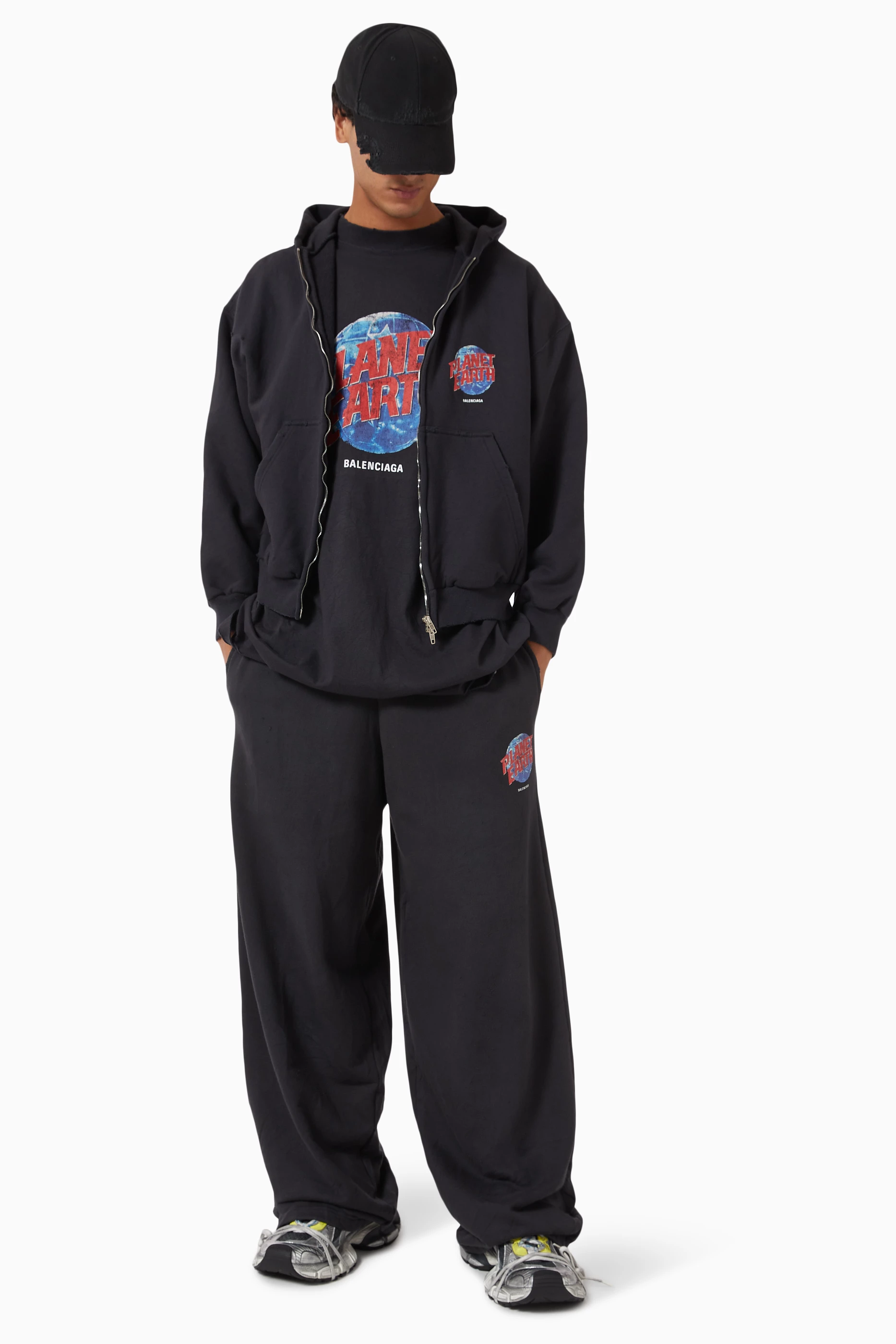 Buy Balenciaga Black Planet Earth Zip-up Hoodie in Archetype