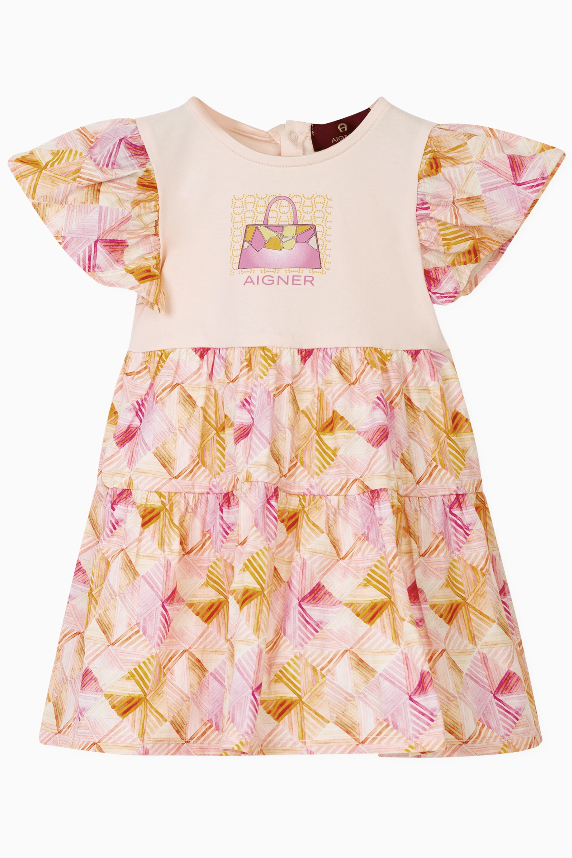 Buy AIGNER Pink Printed Dress in Cotton For Baby Girls Online