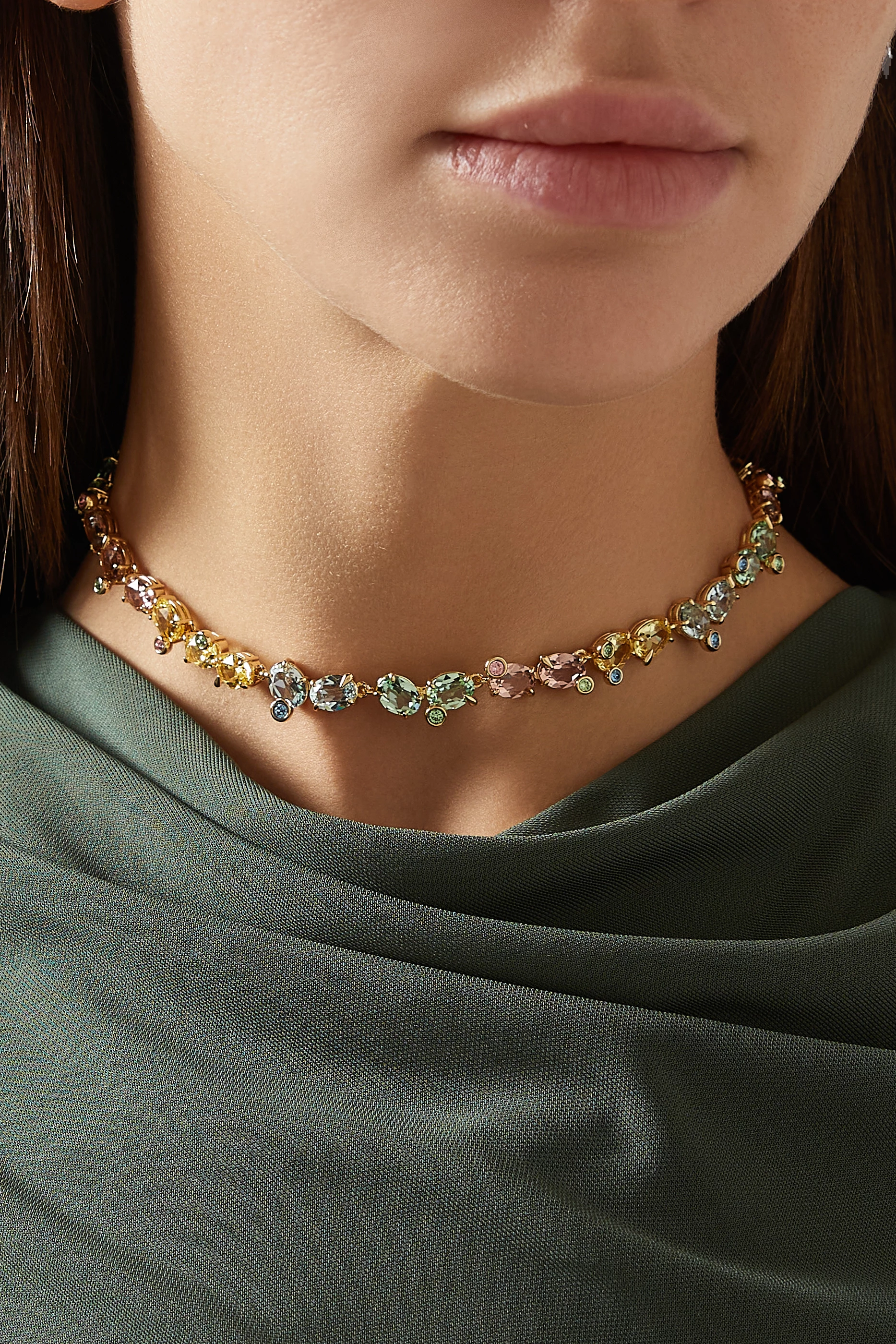 Buy Swarovski Multicolour Gema Tennis Necklace in Gold-tone Metal