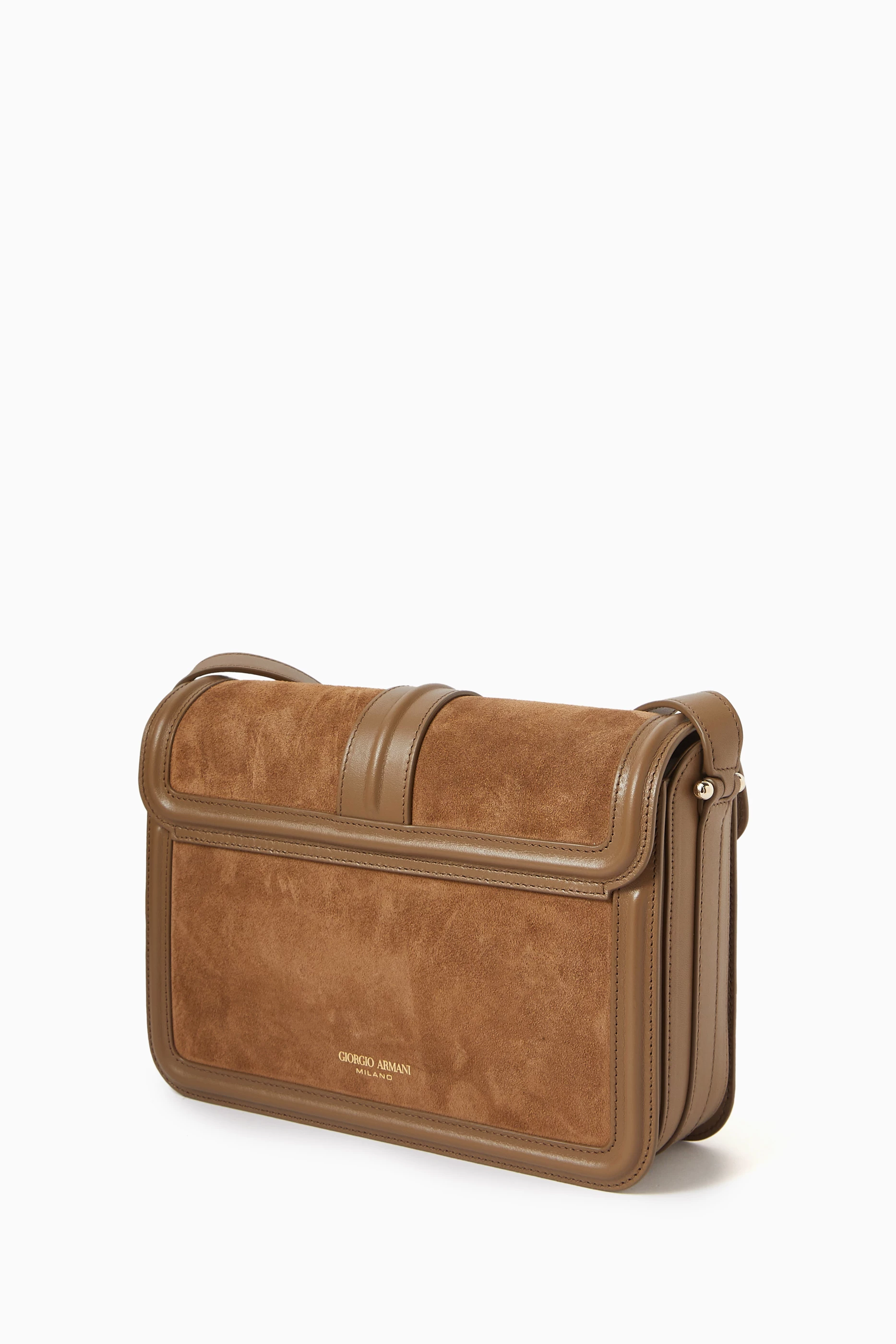 Buy Giorgio Armani Brown Crossbody Bag in Suede & Leather For 
