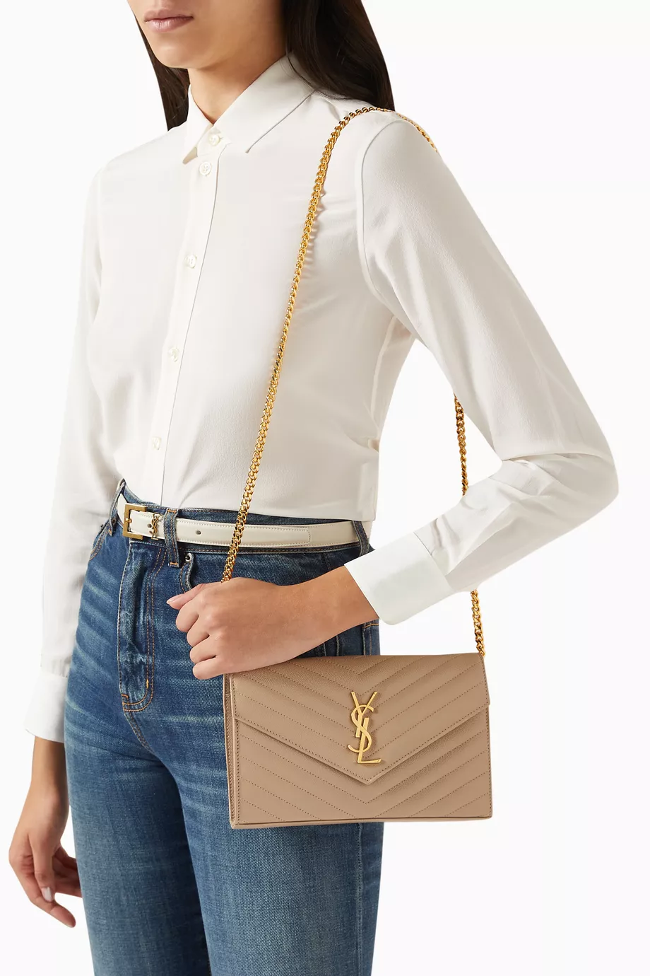 Buy SAINT LAURENT Neutral Cassandre Chain Wallet in Matelass