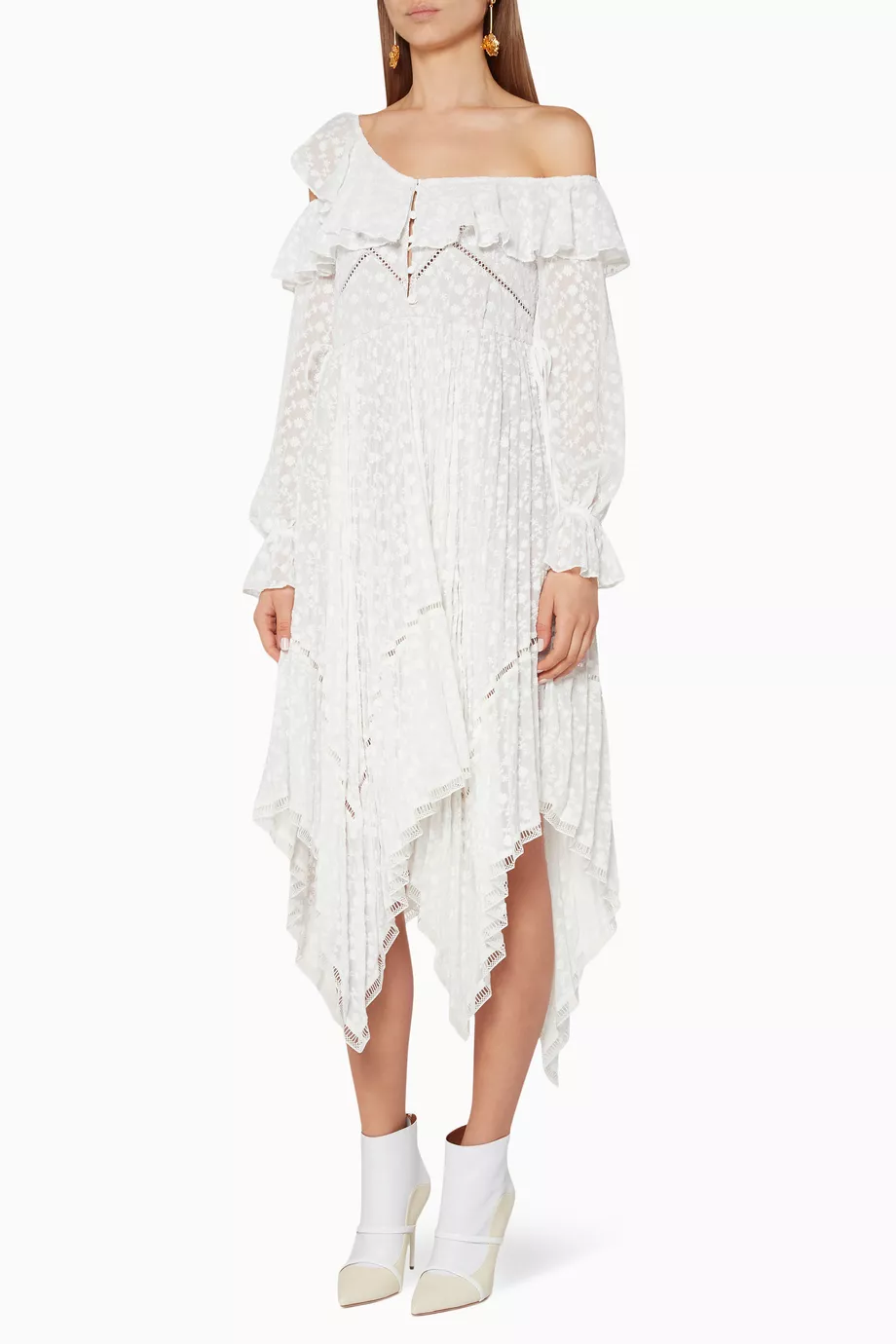 Self portrait white daisy embroidered midi dress top