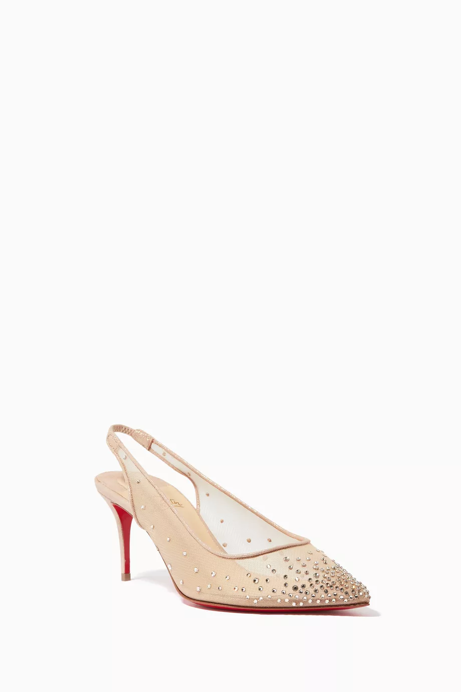 Buy Christian Louboutin Pink Follies Strass Sling 70 Pumps in Mesh Suede Lame For Women Online Ounass Bahrain