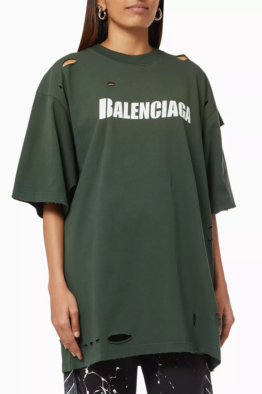 トップス balenciaga destroyed Flatground t-shirt Buy Balenciaga Green Caps Destroyed Flatground Large Fit T