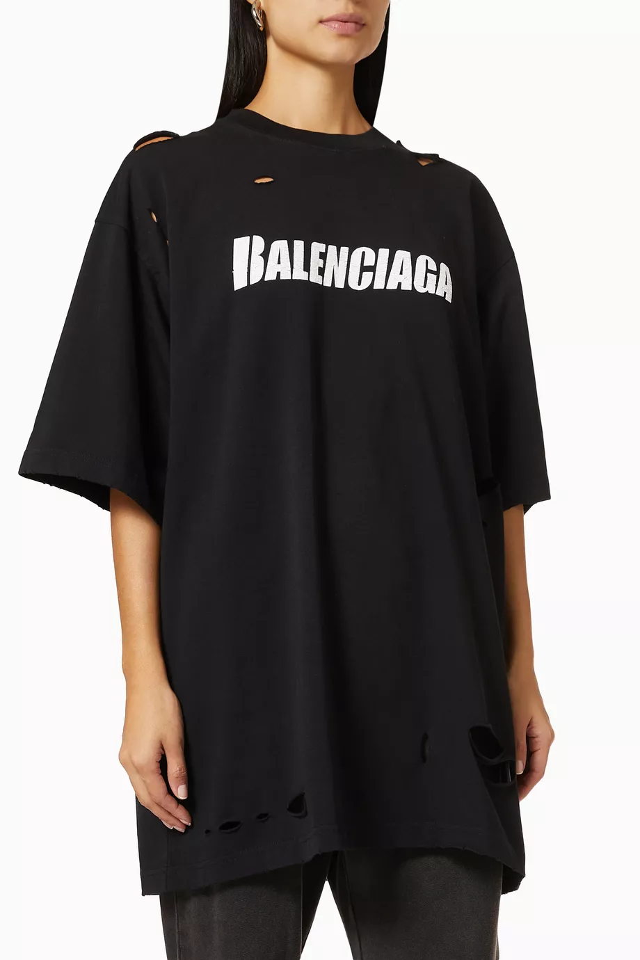 Buy Balenciaga Black Caps Destroyed Flatground Large Fit T-shirt