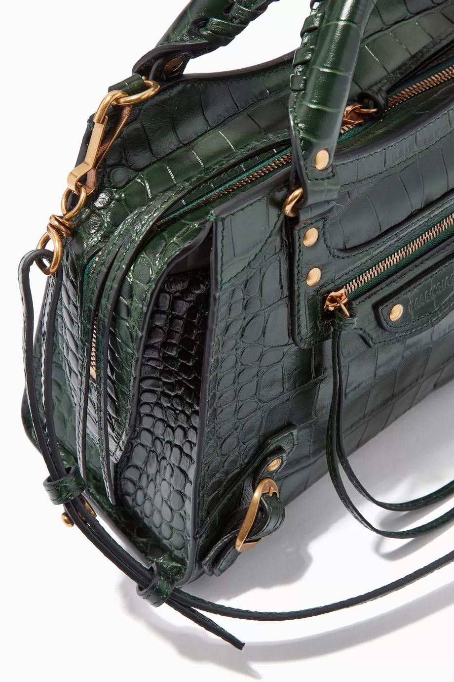 Buy Balenciaga Green Neo Classic Small Top Handle Bag in Croc