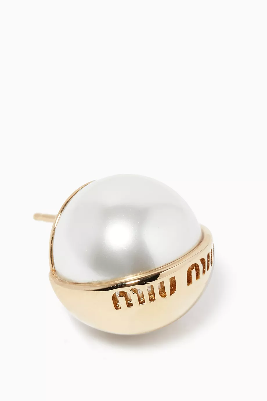 Buy Miu Miu Gold Logo Stud Earrings in Pearl Metal For Women Online Ounass Bahrain