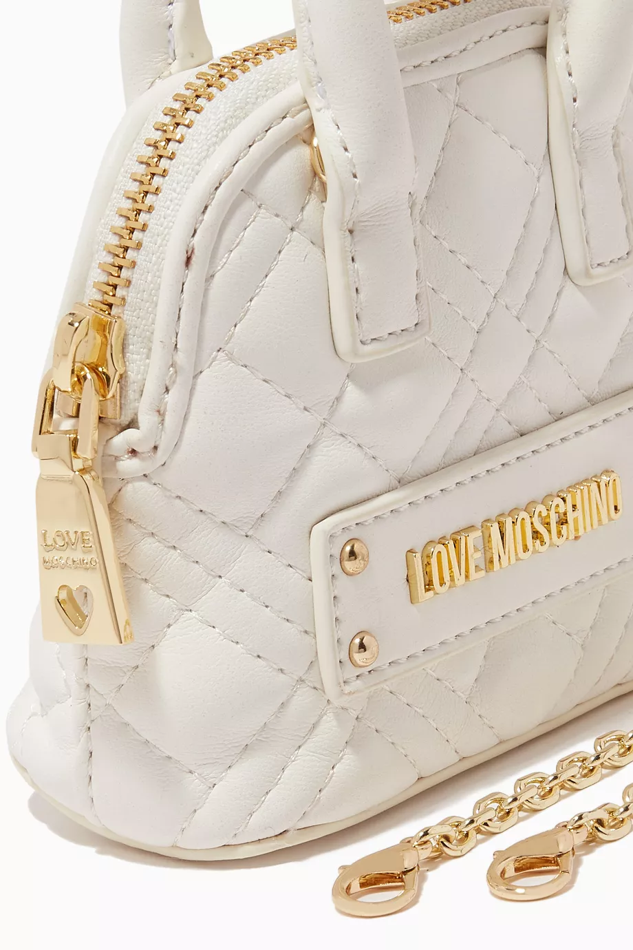 Buy Love Moschino White Mini Quilted Top Handle Bag in Faux