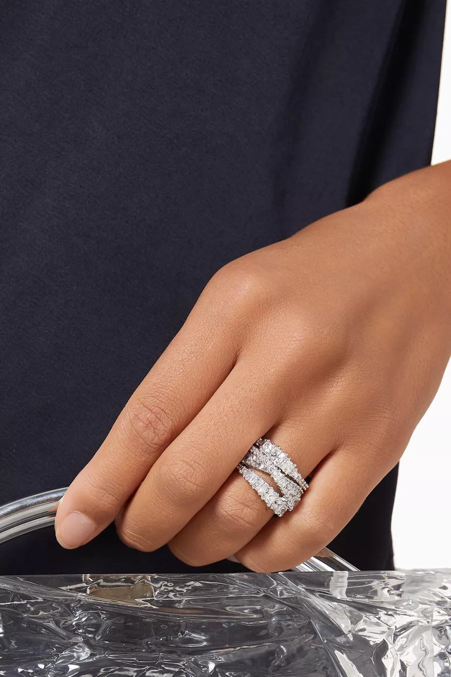 Buy Swarovski Silver Twist Wrap Ring in Rhodium plated Metal For Women Online Ounass Bahrain