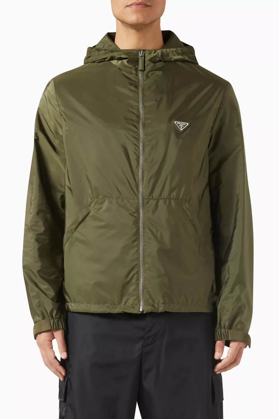 Buy Prada Green Logo Jacket in Re Nylon For Men Online Ounass Bahrain