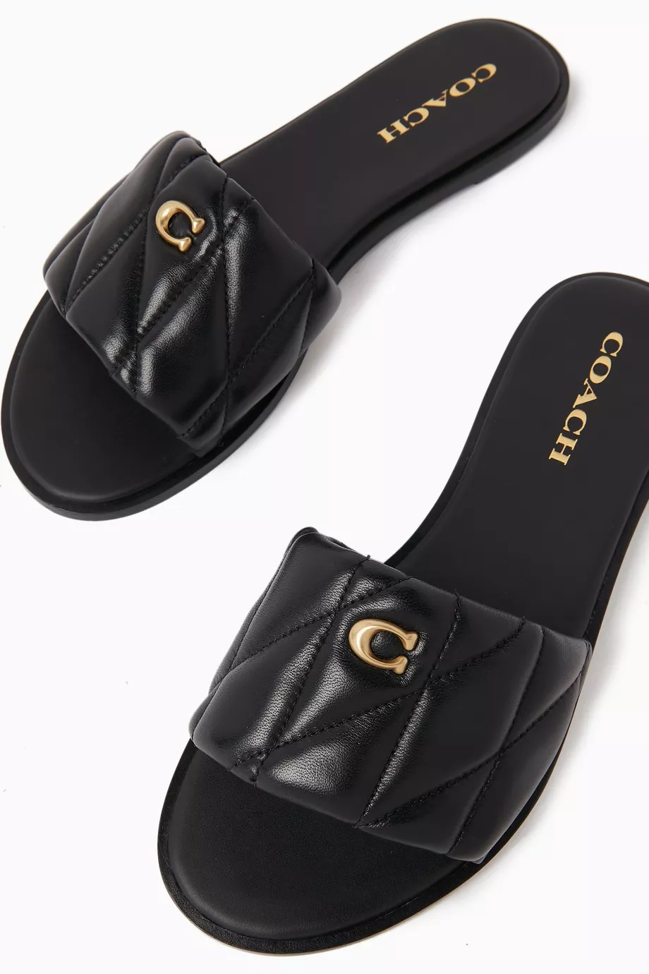 Buy Coach Black Holly Quilted Slide Sandals in Leather For Women Online Ounass Bahrain