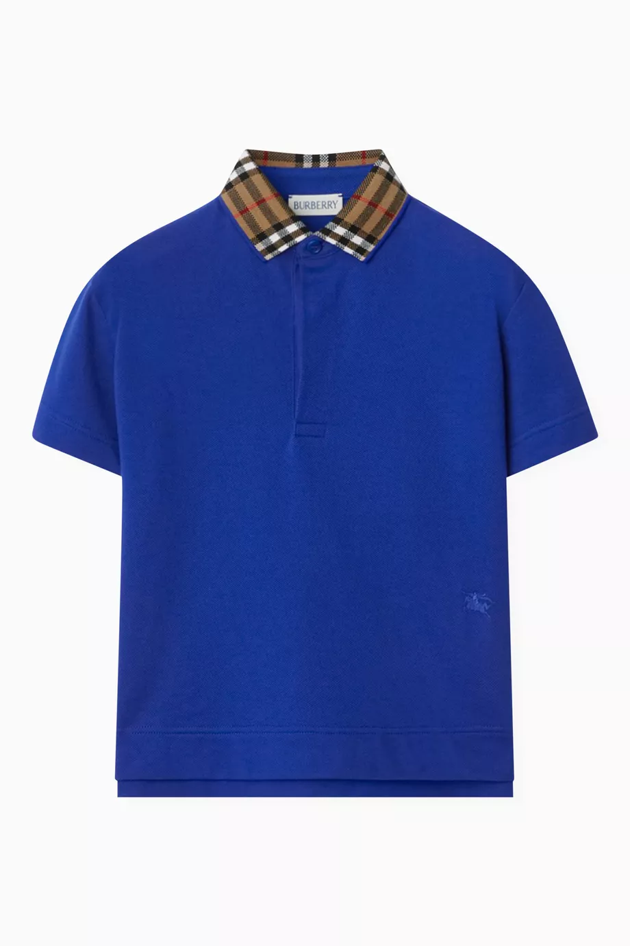Buy Burberry Blue Check print Polo Shirt in Cotton For Boys Online Ounass Bahrain