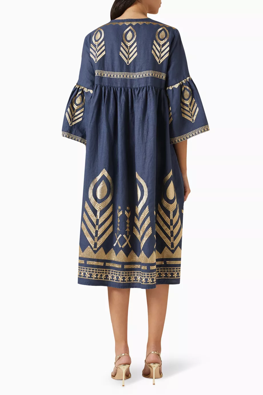 kori embroidered dress Black & Gold Feather Embroidered Dress main image 1