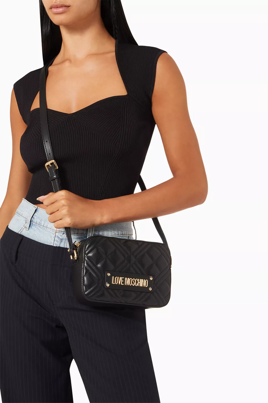 Buy Love Moschino Black Quilted Camera Bag For Women Online Ounass Bahrain