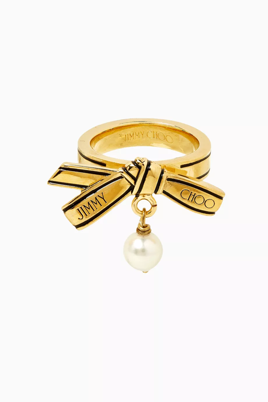 Buy Jimmy Choo Gold JC Ribbon Pearl Ring in Gold-tone Brass