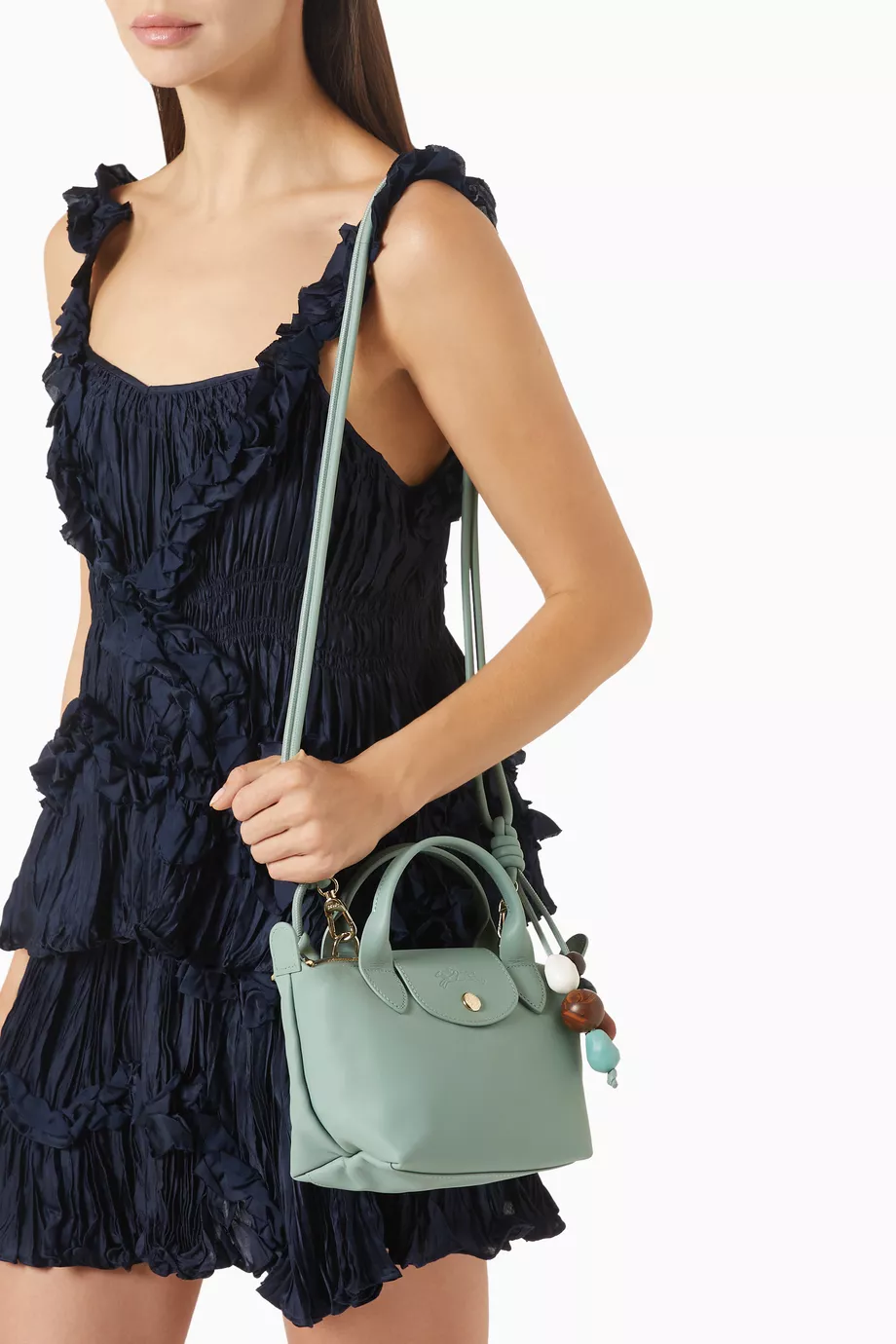 Buy Longchamp Green XS Le Pliage Ceramique Bag in Leather For